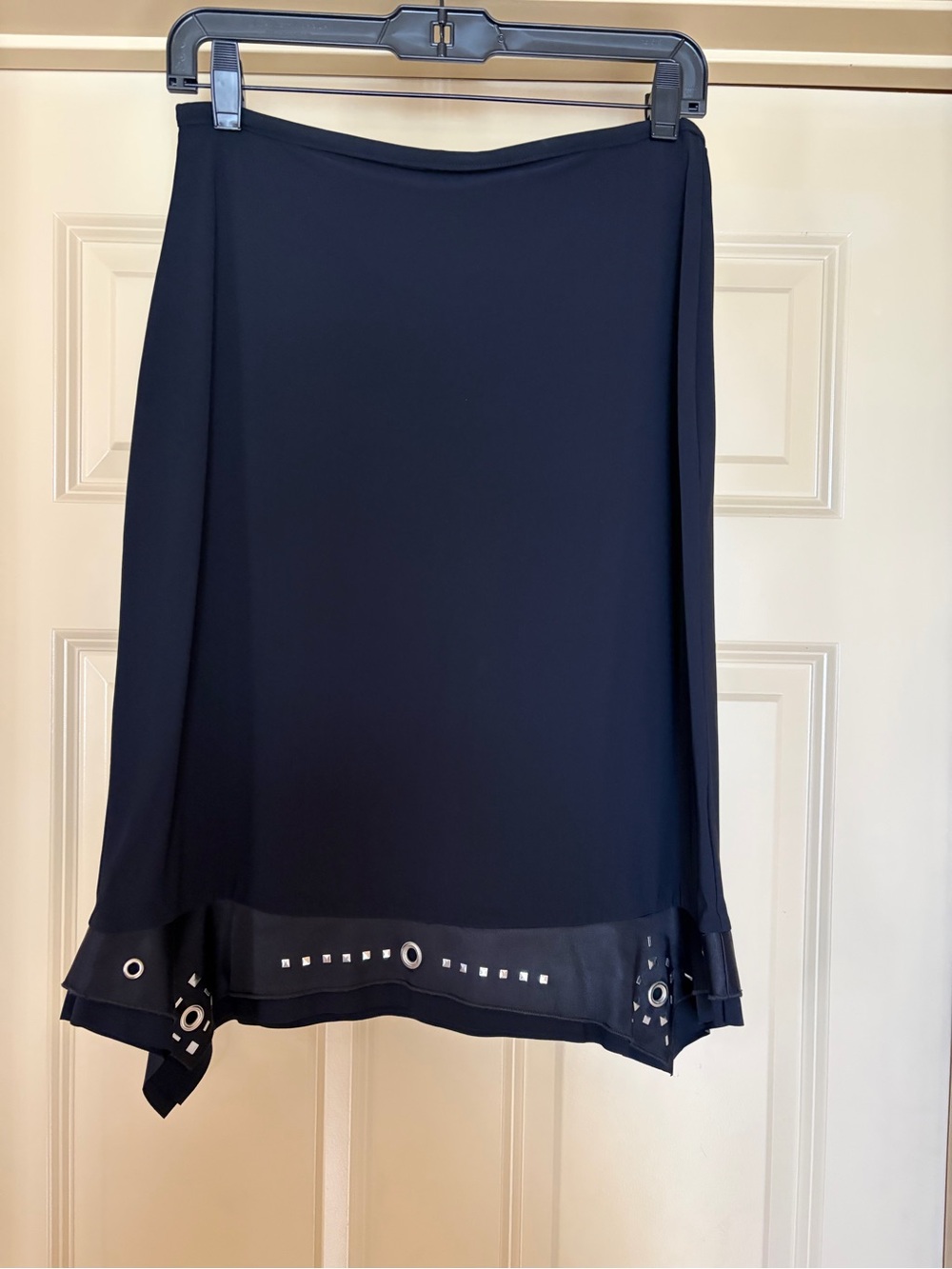 Marithe Francois Girbaud Black Asymmetrical Skirt with Grommet Detail